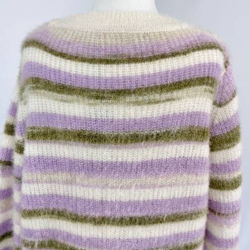 VERO MODA New  Grace Stripe Sweater Fuzzy Crewneck Pullover Birch Purple