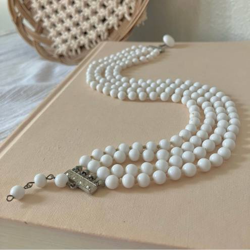 American Vintage Vintage “Fatima” Four Strand White Necklace Classic Style Neutral Bridal Choker