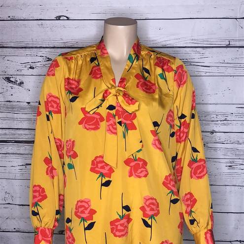 Isaac Mizrahi  Live! Size XL Floral Print Tie at Neckline Long Sleeve Blouse Top