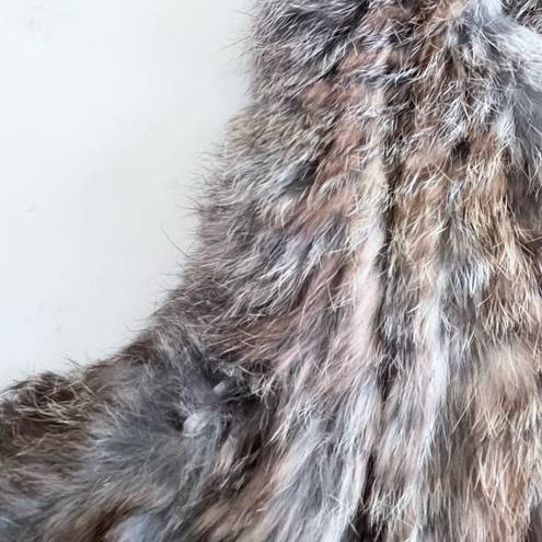 525 America  Luxe Rabbit Fur Open Front  Vest Grey Beige Women's Size M