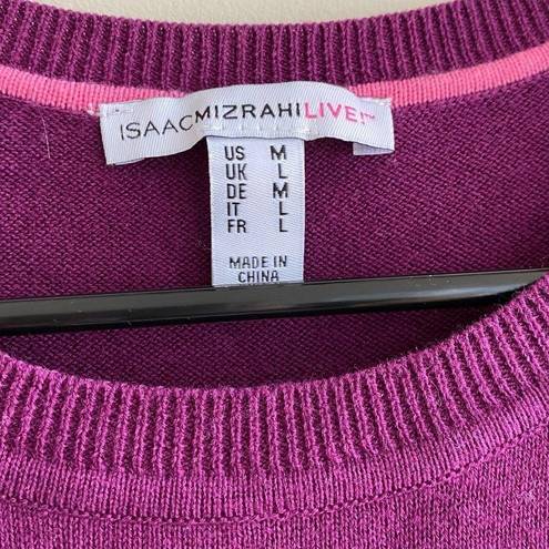 Isaac Mizrahi  Crewneck Ruffled Sweater, Fall Sweater, Size Medium, Fuchsia