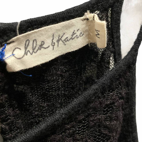 Chloe and katie  Tank Top Womens Medium Solid Black Lace Halter Eyelet Poly Rayon