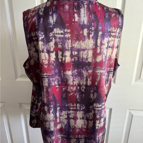 Coldwater Creek EUC  Abstract Sleeveless Blouse in Purple, Fuchsia, Tan.