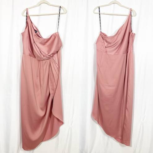 City Chic  One Shoulder Sensual Satin Evening Tulip Hem Dress: Baby Blush Pink