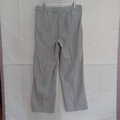 Talbots  Size 12 Linen Blend Pull On Drawstring Pants Blue White Stripe Flowy