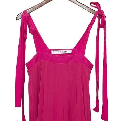 Free People  X Backstage Andrey Dress Pink Pleated Mini Tie Double Layer Size XS