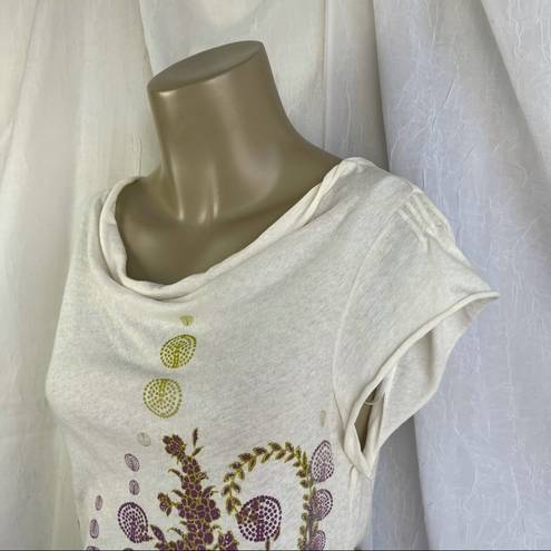 DKNY NWT VTG Y2K  Jeans Petites T-Shirt Cream Purple Green Paisley Studded Sz SM