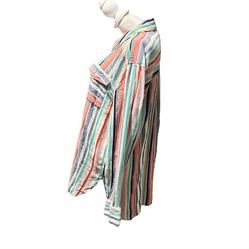 Caslon Women's  striped multi color button down long sleeve, size Large L