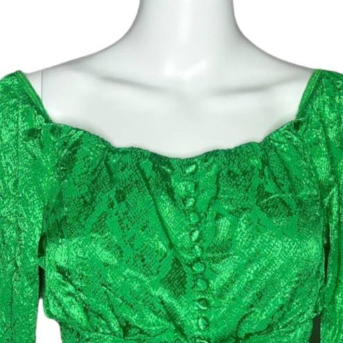 J.O.A. AFRM Women's Top Fem Green Satin Long Sleeve Crop Top Revolve Size Small