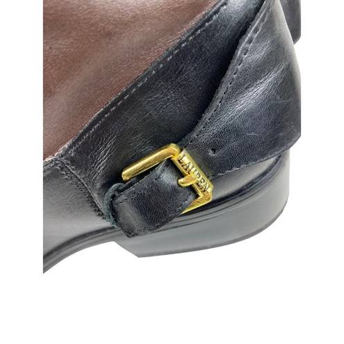 Ralph Lauren  Marlena II Leather Riding Boots Womens 9.5B Black Brown Zip Buckle