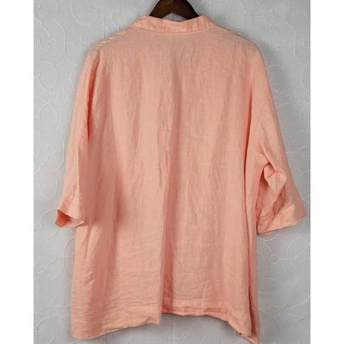 Bryn Walker  Womens Top Size M Peach Linen Button Up Asymmetric Oversized Tunic