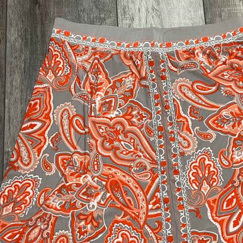 INC International Concepts Shark Bite Paisley Hem MIDI Skirt Orange Gray Size L