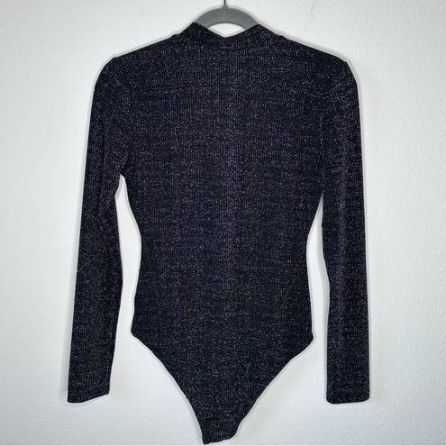 J.O.A. Low V Neck Long Sleeve Bodysuit in Black/silver Size Small Pre-owned