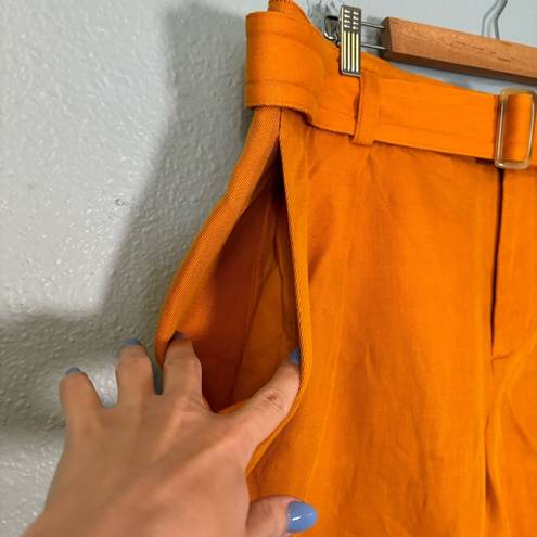 Vince  Women’s Belted Twill Cotton Linen Blend High Waist Shorts Burnt Orange