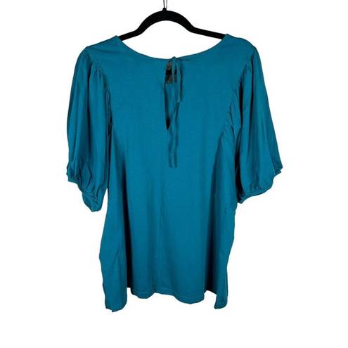 JACK + Avery Womans Plus Size 2X Teal Green Short Puff Sleeve Blouse Keyhole