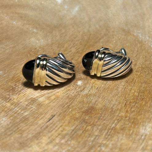 David Yurman  Black Onyx Sterling Silver & 14K Gold Cable Shrimp Post Earrings