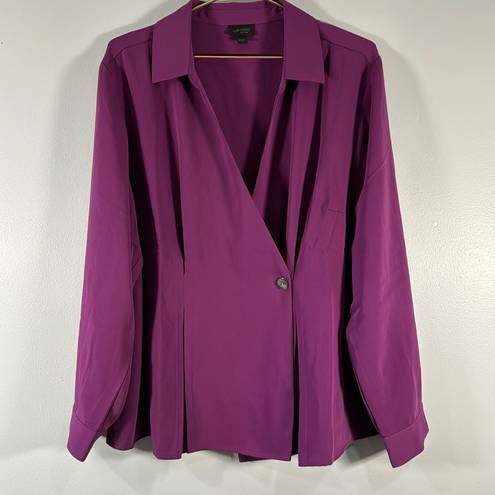 J.Jill  Wearever Easy-Care Pleated One-Button Top Purple Plum Size 2x