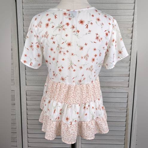 Paper Crane  Juliana Tiered Mixed Print Babydoll Top Floral-Small