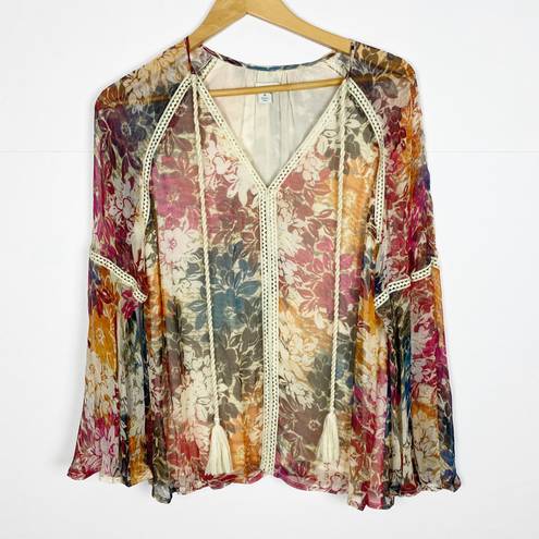 In Bloom Sundance Gracie  Floral Peasant Boho Top  Medium