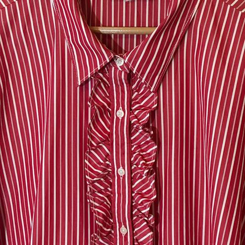 Tommy Hilfiger Women’ Plus Size Ruffle Blouse Red & White Pin Stripes.