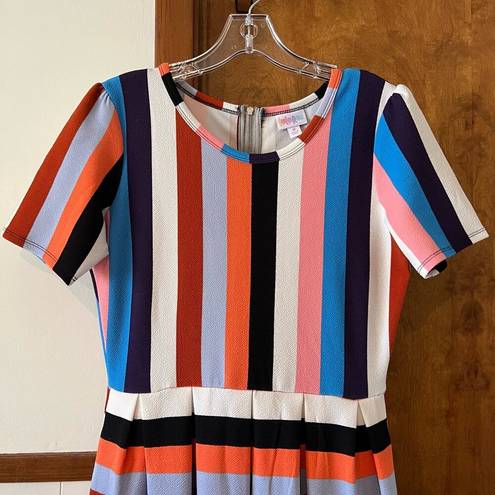 LuLaRoe  | Striped Amelia Dress Multicolor Pink Vertical Fit & Flare Pockets Sz M