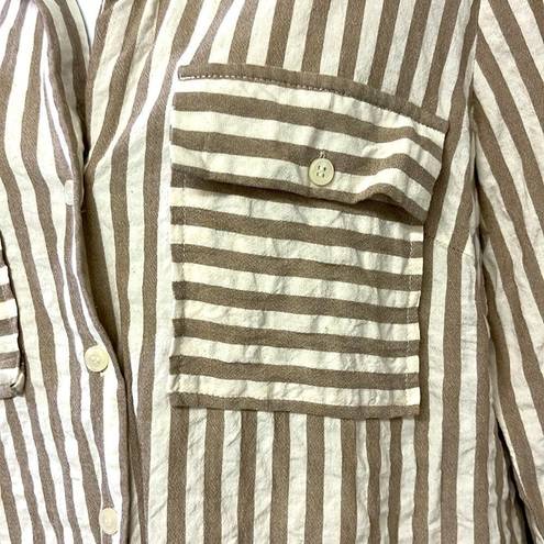 Flawless  Button Down Tan and Cream Striped Shirt- Medium