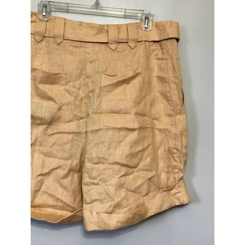 Farm Rio  Women's Beige High Waisted Belted Tailored Linen Shorts Pockets L NWT