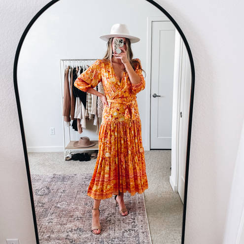 Petal and Pup  Orange Floral Tiered Midi Dress 