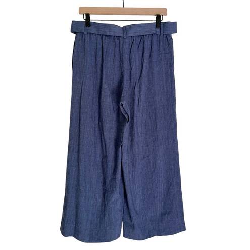 J.Jill  Linen Women’s Jenna Stretch Belted Wide Leg Crop Pants Blue Size Small