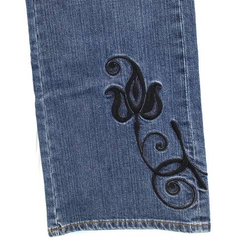 Coldwater Creek  Womens 10P Natural Waist Bootcut Abstract Embroidered Blue Boho