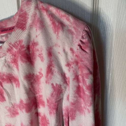 DKNY Jeans Pink and White Water Color Acid Wash 100% Cotton Sweater