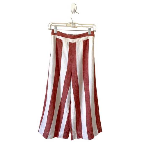 Madewell  Wide Leg Linen Pull On Striped Crop Pants Red Cream Size XS