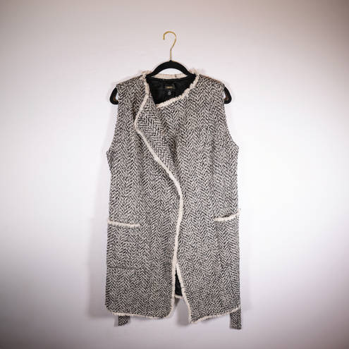 Greylin  Wool Blend Tweed Textured Woven Sleeveless Open Front Long Vest Jacket 