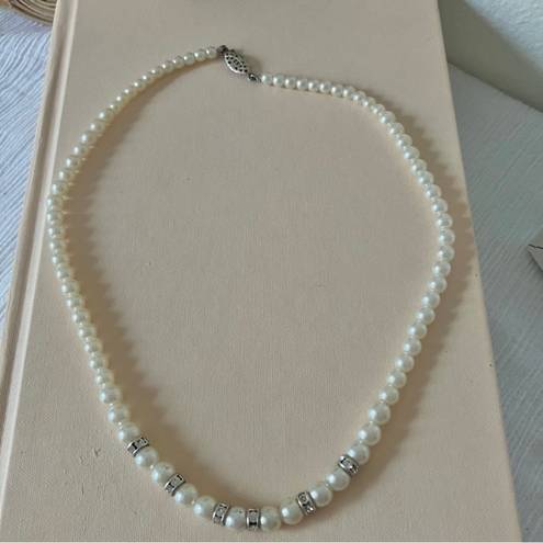 American Vintage Vintage “Baxleigh” White Silver Pearl Necklace 18.5” Marquis Fishhook Rhinestone