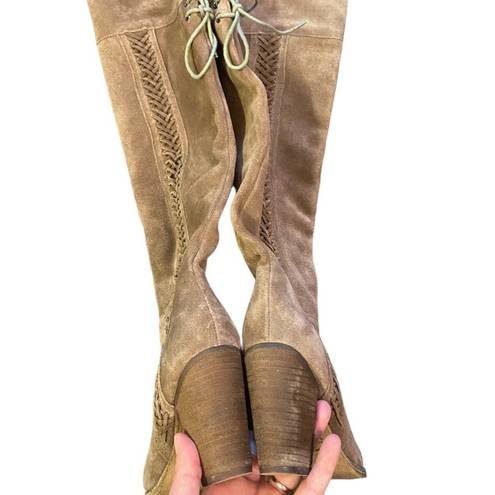 sbicca  Gusto Boots Leather Over the Knee 7 Chunky Heel Western Boho Prairie Tie