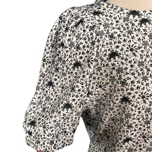 INC  X-Small Sweatshirt Top Floral Crew Neck Puff Sleeves Elastic Waist Stretch