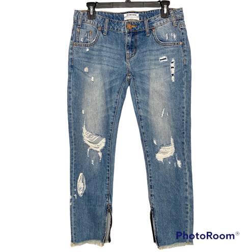 One Teaspoon One by  Freebirds Distressed Blue Buoy Cropped Ankle Zip Jeans 27