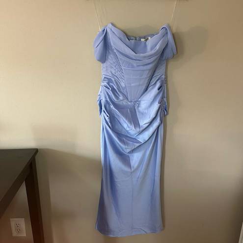 House Of CB  'Natalya' Sky Satin Corset Midi Dress Blue Size S