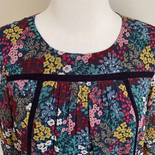 Loft  Navy Colorful Wildflower Floral Long Sleeve Mini Shift Dress Size SP