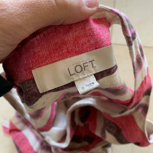 Loft  Striped Like New Pink and Cream Linen Sz 0