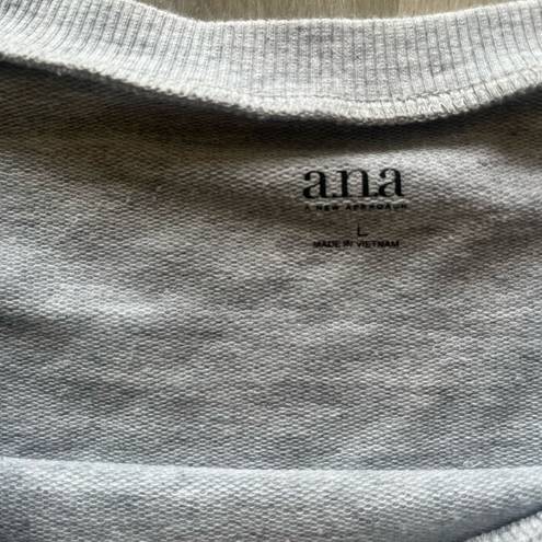 a.n.a  L Gray Floral Embroidered Shoulders Crew Neck Sweater