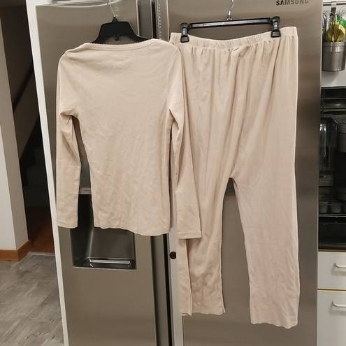 The Great 💕💕 The Pointelle Sleep Ballet Tee + Lounge Pant ~ Cement Large L NWT