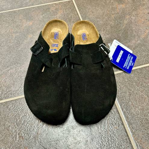 Birkenstock Boston Footbed Slip On Backless Clogs Black Suede Shoes EU 39