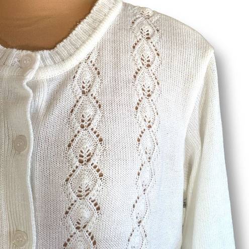 Only Vintage  Necessities Cardigan Sweater Off White Round Neck Crocheted Knit