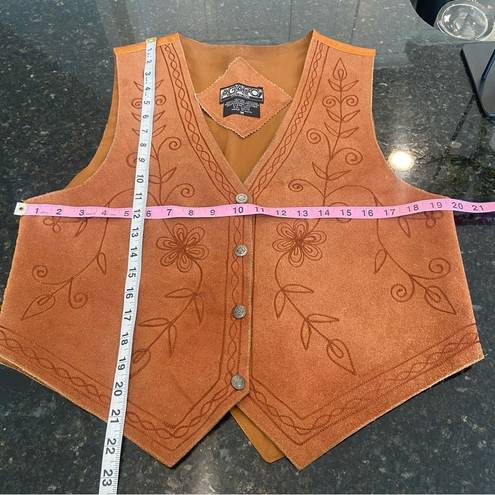 Agapo Rust Orange Tan Leather Suede Vest Floral Embroidery Stitch Size Medium