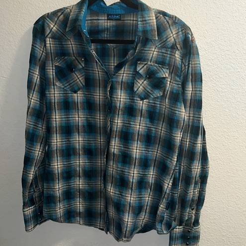 Kuhl ✨ Pearl Snap Shirt Womens Large Plaid Long Sleeve Outdoor Hiking Western ✨