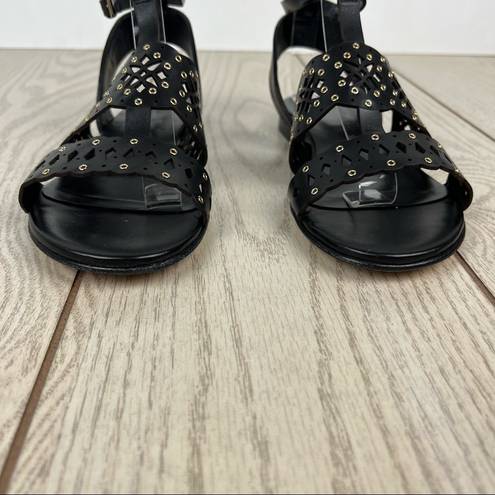 Furla  Aurora Laser Cut Lace Pattern Leather Sandals EUR38.5 Onyx Black $345