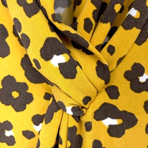 Carmen Marc Valvo Carmen Top Women's Size Large Yellow Floral Leopard Print Tank Blouse Knot Front