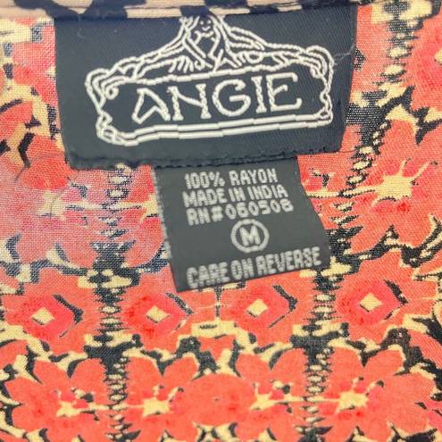 Angie  Women's Boho Rayon Floral Kimono Cardigan Lightweight Black Size M