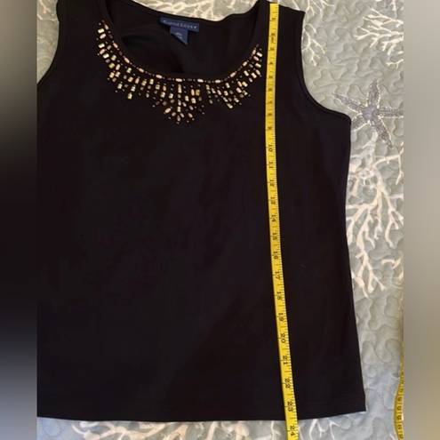 Karen Scott Black Scooped Embellished Sleeveless Top